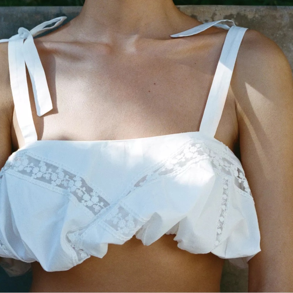Zara White Ruffled Lace Bralette Top